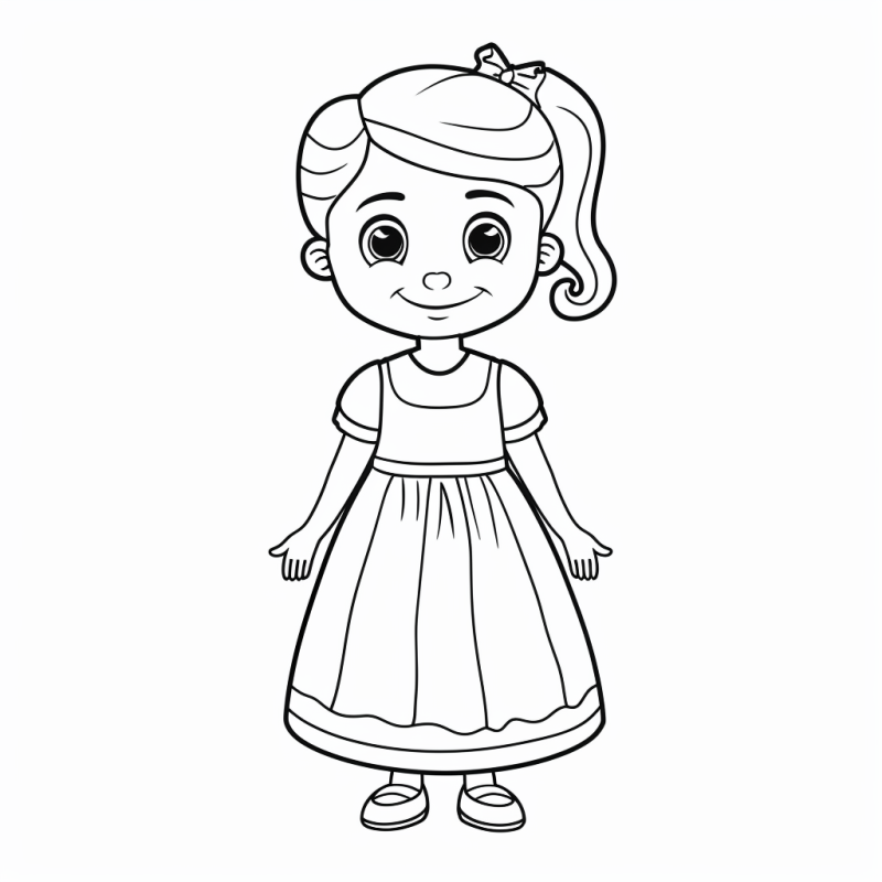 Desenho de Menina Sorridente com Laço para Colorir