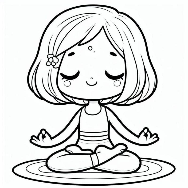 Desenho de Menina Meditando para Colorir