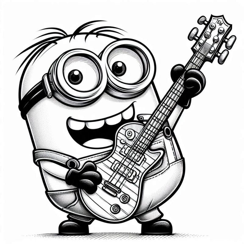 Minion com Guitarra Elétrica para Colorir