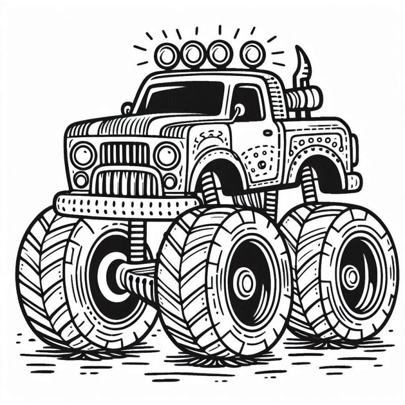 Desenho Detalhado de Monster Truck para Colorir