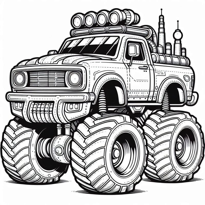 Desenho de Monster Truck Detalhado para Colorir