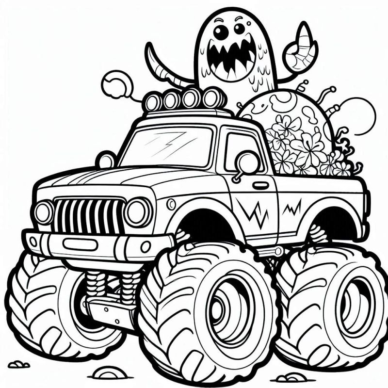 Desenho de Monster Truck Criativo e Divertido para Colorir