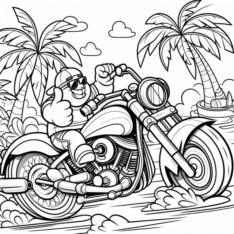 Desenho de Motociclista Robusto e Alegre para Colorir