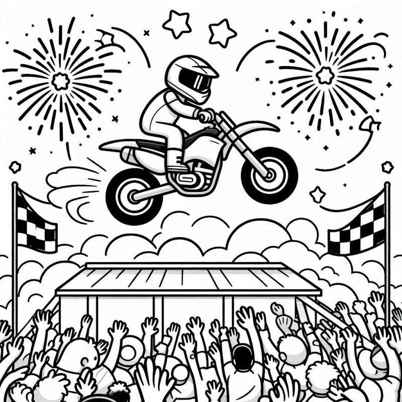 Desenho de Motociclista em Salto no Motocross para Colorir