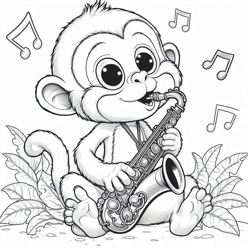 macaquinho tocando saxofone para colorir