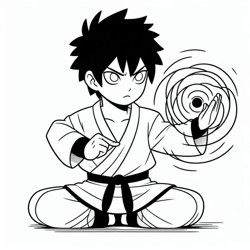 Personagem Naruto em estilo chibi meditando para colorir