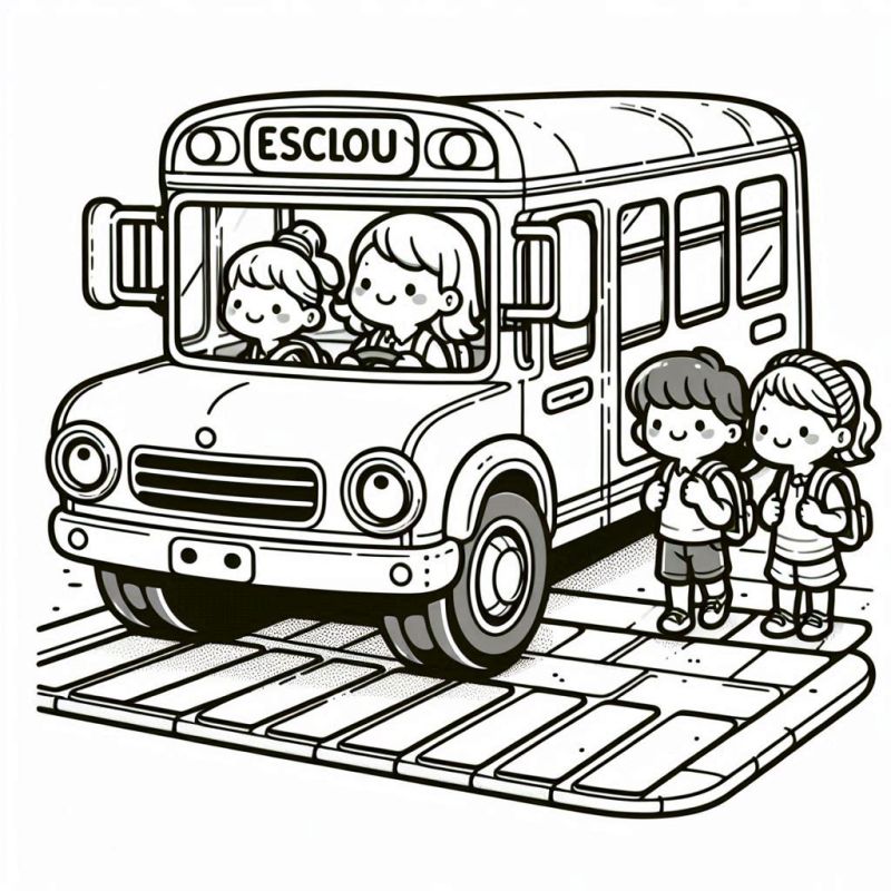 Desenho de Ônibus Escolar Cartoon para Colorir