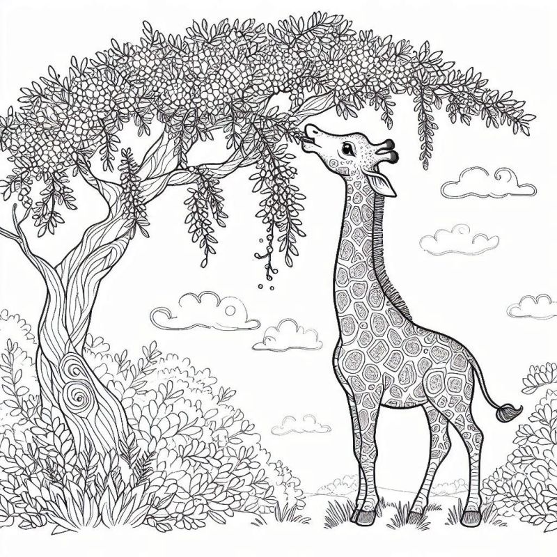 Desenho de Girafa em seu Habitat Natural para Colorir