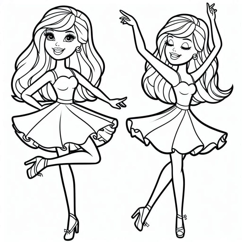 Personagens Femininas em Poses de Dança para Colorir