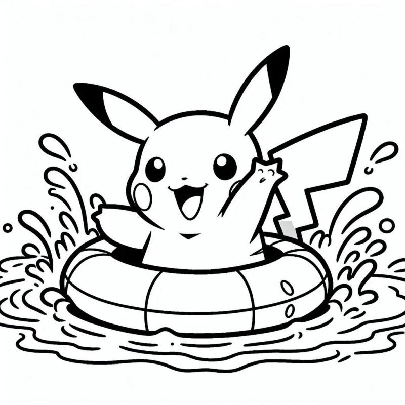 Pikachu em Boia na Água para Colorir