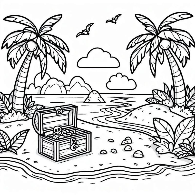 Desenho de Ilha Pirata para Colorir