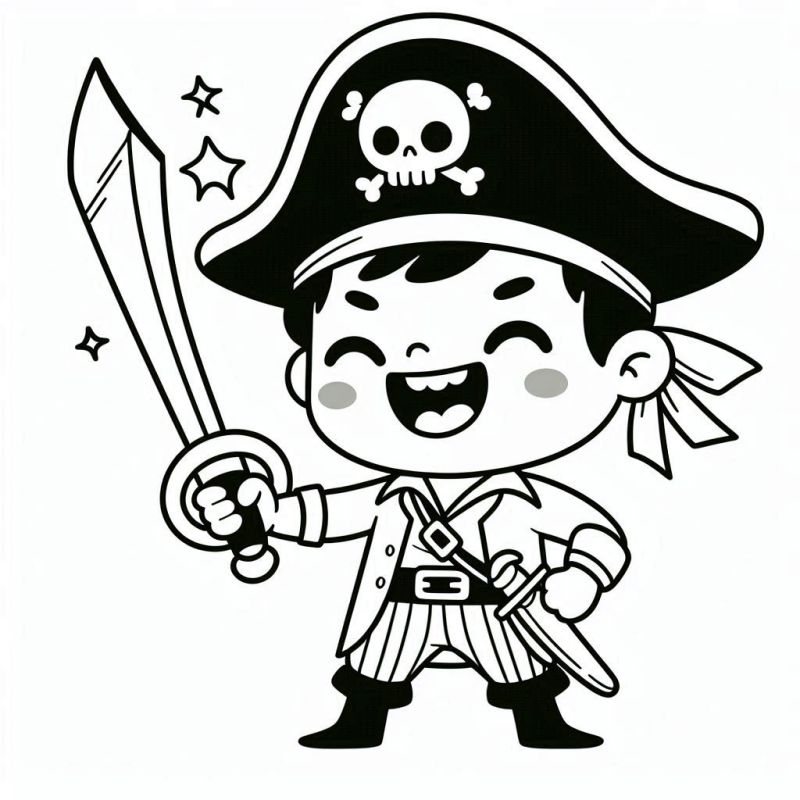 Desenho de Pirata Alegre para Colorir - Grátis e Divertido