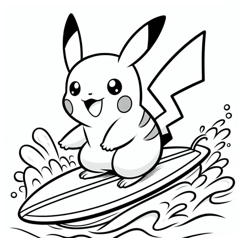 Desenho Animado de Pikachu Surfando para Colorir