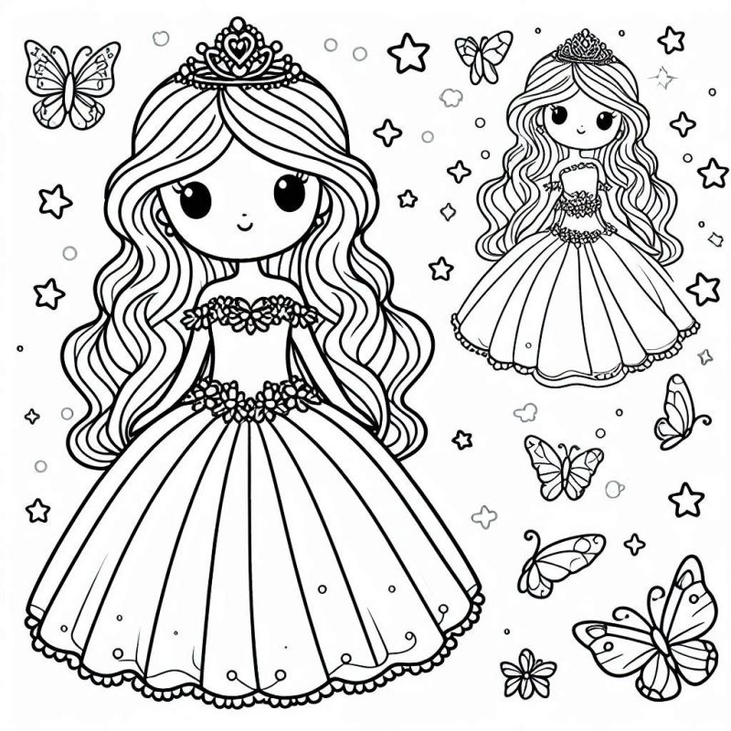 Desenho de Duas Princesas Fofas para Colorir