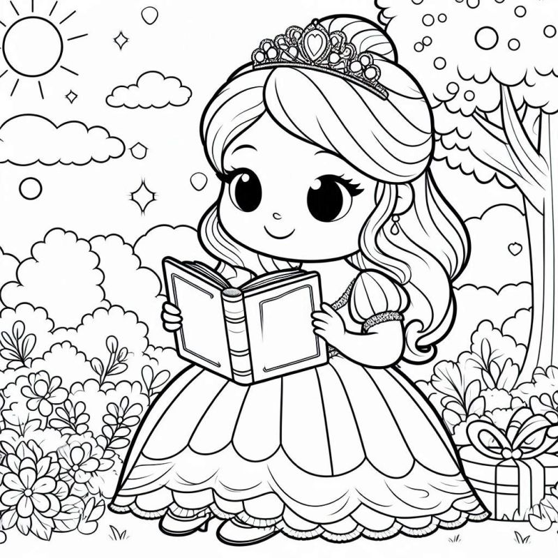 Desenho de Princesa no Jardim para Colorir