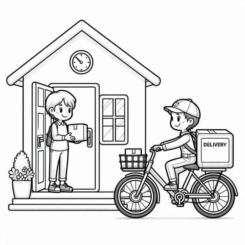 Desenho de Entregador de Bicicleta para Colorir