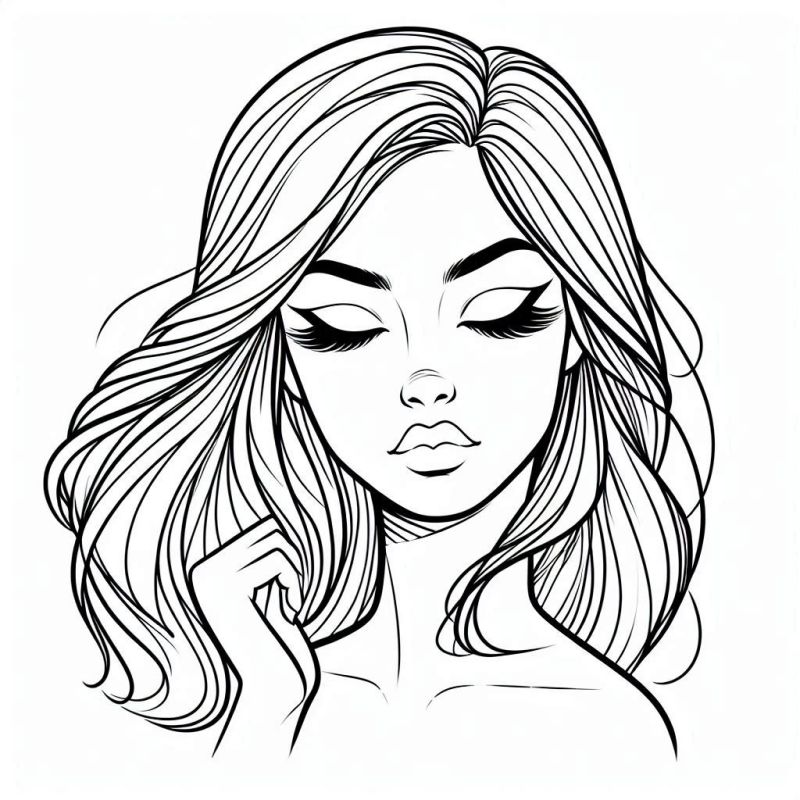 Desenho de rosto feminino com maquiagem para colorir