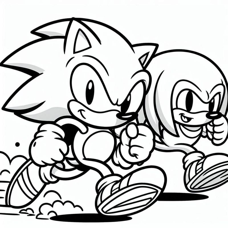 Desenho do Sonic e Knuckles correndo para colorir