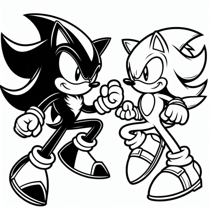 Desenho para colorir dos personagens Sonic em preparação para confronto