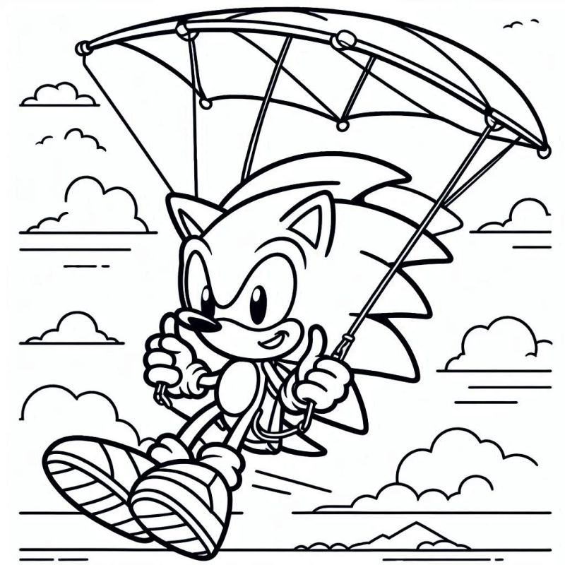 Desenho do Sonic saltando de paraquedas para colorir