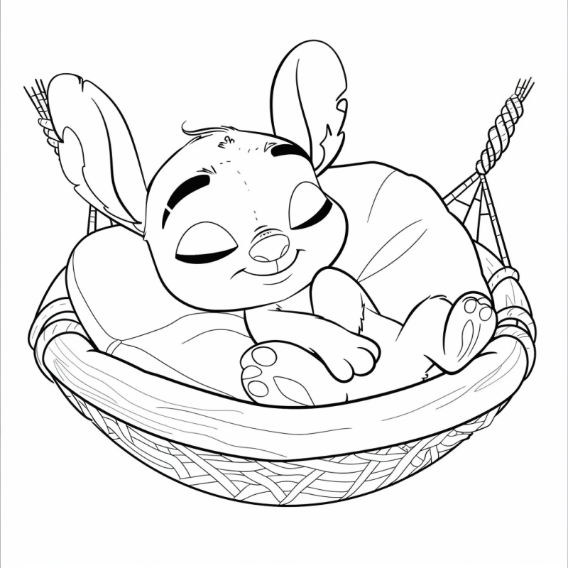 Desenho de Stitch Dormindo na Rede para Colorir