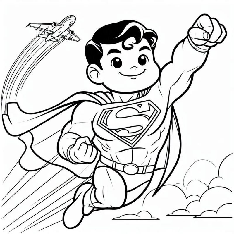 Desenho Infantil do Super-Homem Voando para Colorir