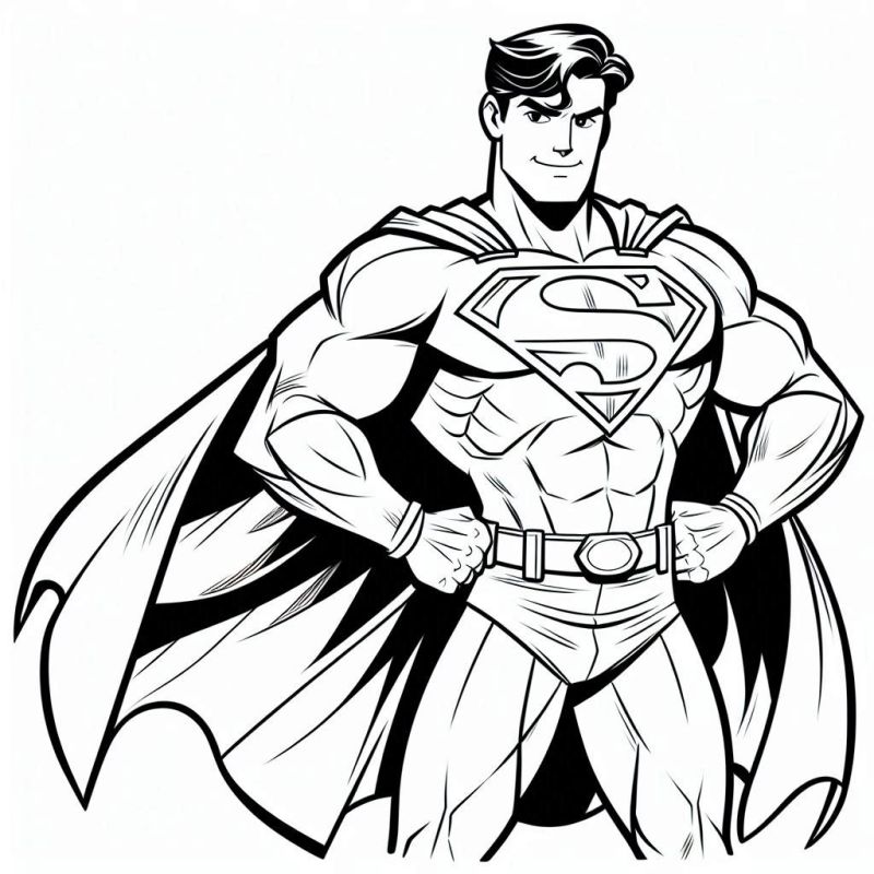 Desenho para colorir do Super Homem em pose confiante e poderosa