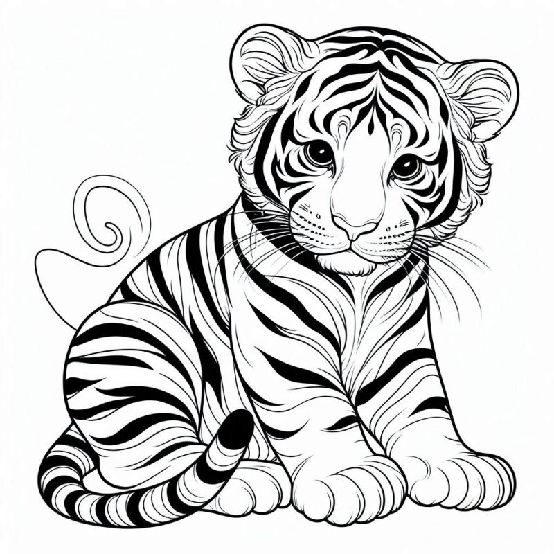 Filhote de Tigre para Colorir: Detalhes e Diversão