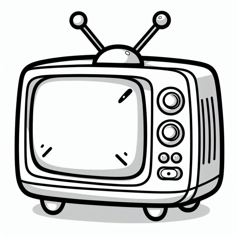 Desenho de uma TV antiga com design retrô para imprimir e colorir