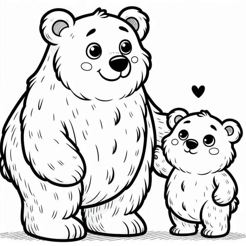 Desenho de um urso adulto e um filhote carinhosos para colorir