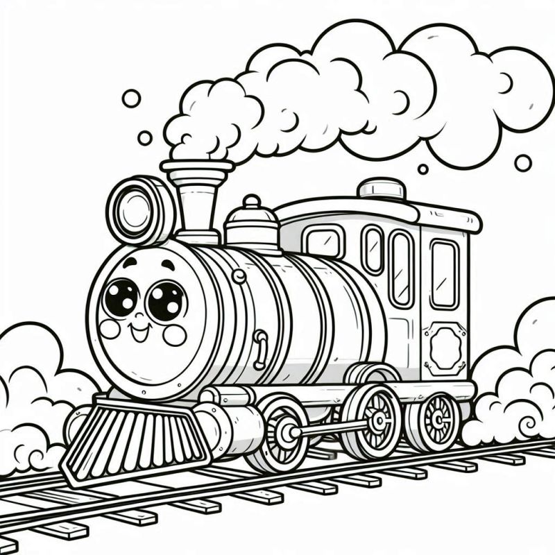 Desenho de Trem Fofinho e Amigável para Colorir