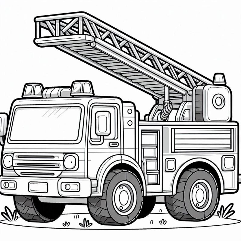 Desenho detalhado de um caminhão de bombeiros para colorir