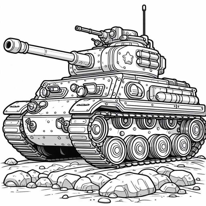 Desenho detalhado de um tanque de guerra para colorir