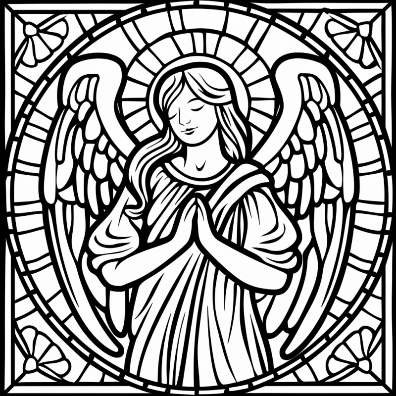 Desenho de Anjo Estilo Vitral para Colorir