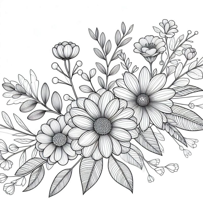 Desenho Detalhado de Flores Realistas para Colorir