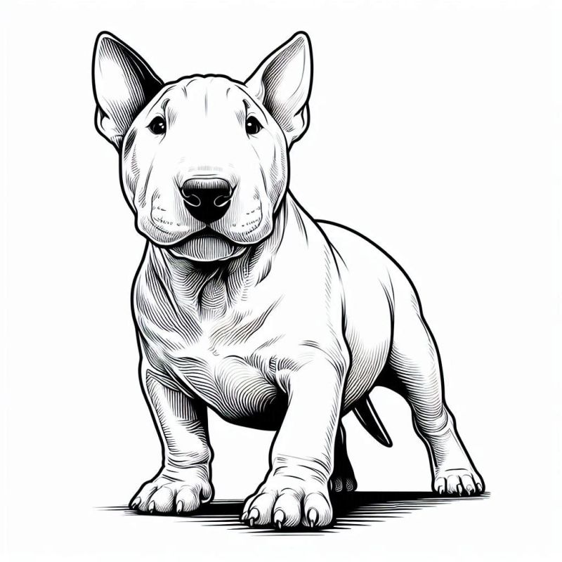 Desenho Detalhado de Bull Terrier, visto de frente para colorir