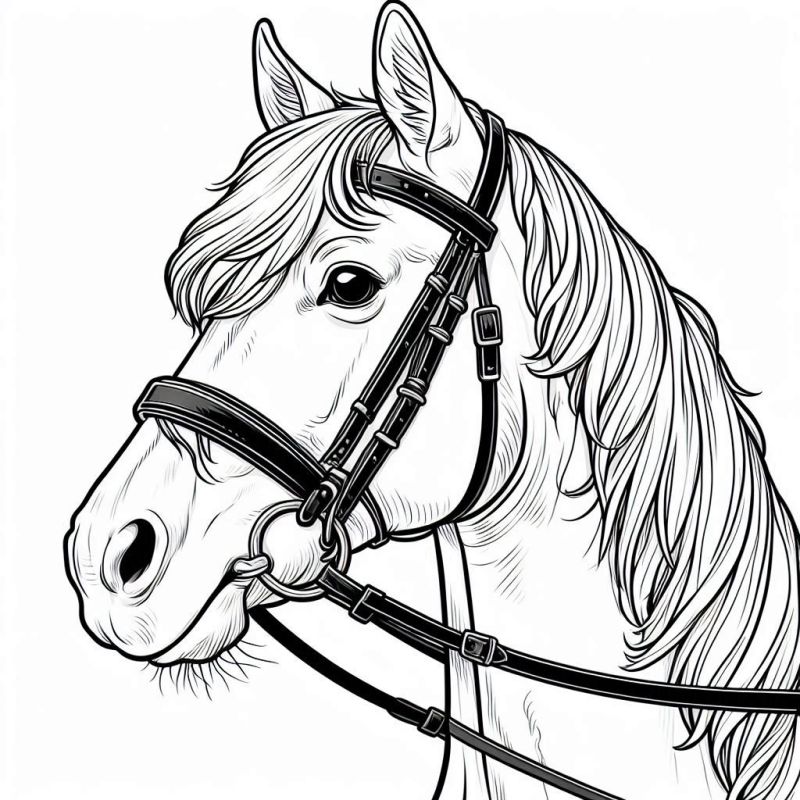 Desenho Detalhado de Cavalo de Perfil para Colorir