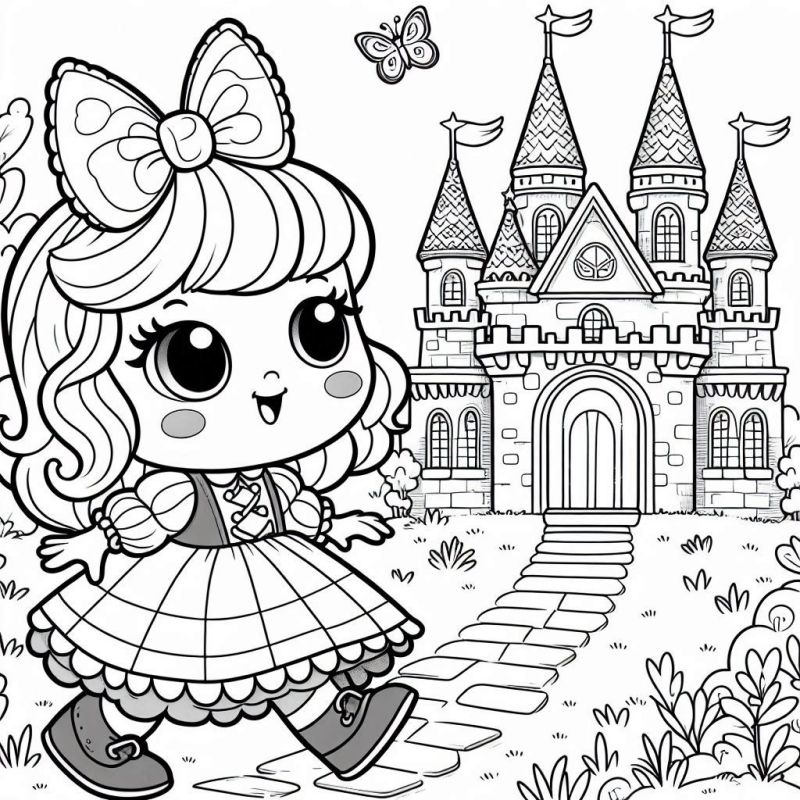 Desenho de Princesa com Castelo para Colorir