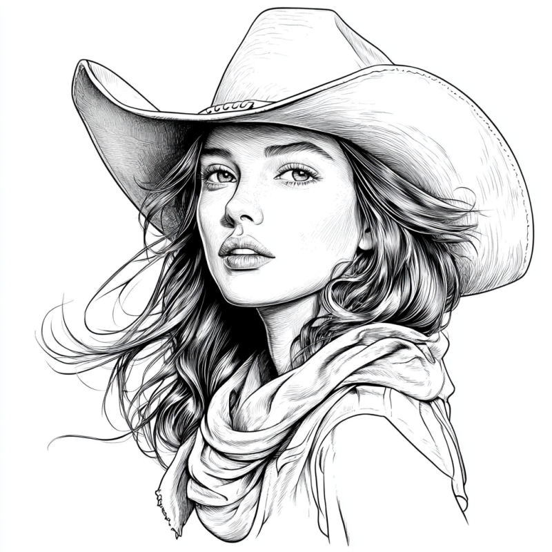 Desenho de mulher com chapéu de cowboy para colorir