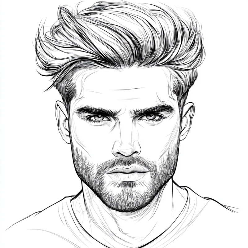 Desenho realista de rosto masculino com detalhes expressivos para colorir