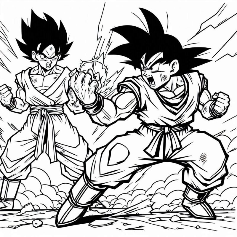 Dois personagens de Dragon Ball em pose de batalha