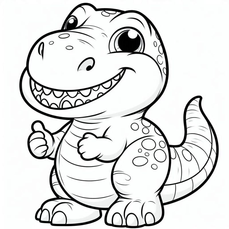 Desenho de um dinossauro sorridente e amigável para colorir