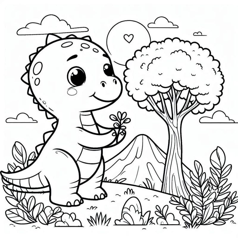 Desenho de Dinossauro Amigável para Colorir