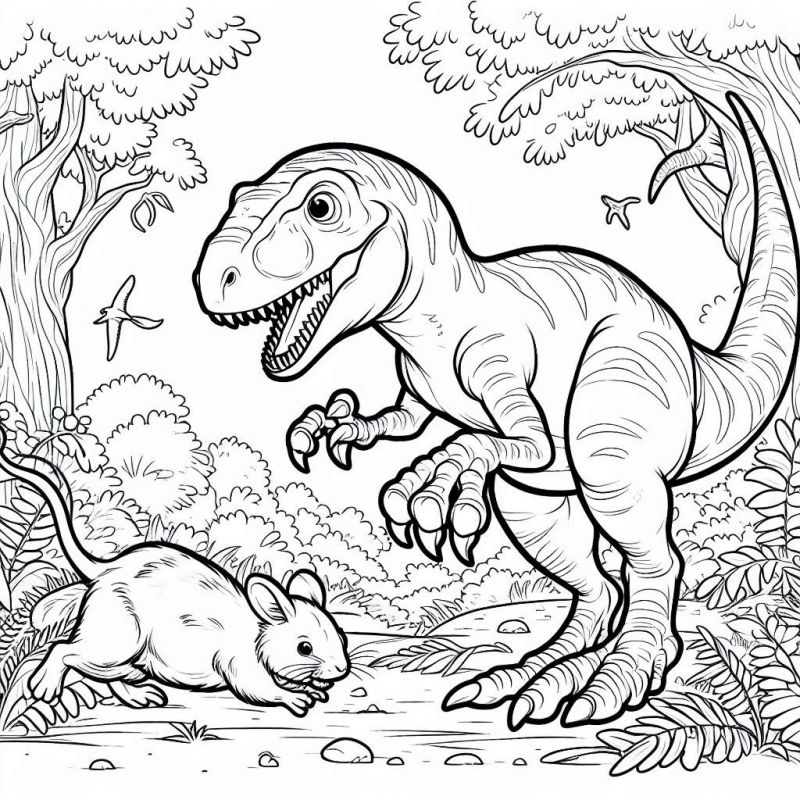 Desenho de Velociraptor Caçando para Colorir