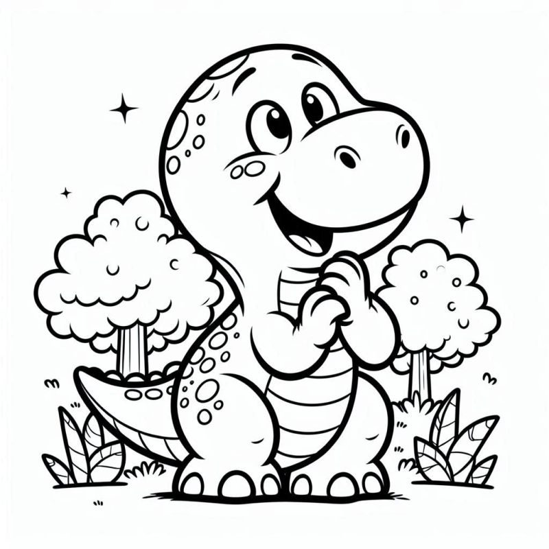 Desenho de Dinossauro Cartoon Amigável para Colorir