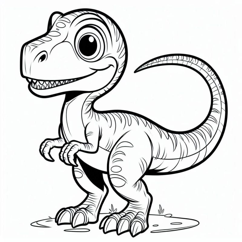 Desenho de dinossauro estilo cartoon amigável para colorir