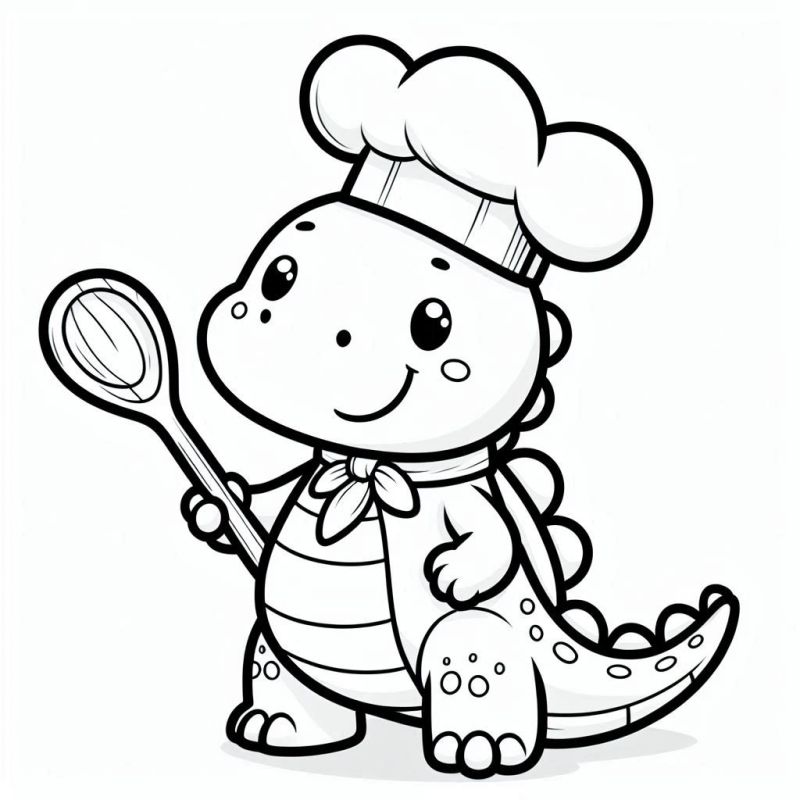 Desenho de Dinossauro Chef para Colorir