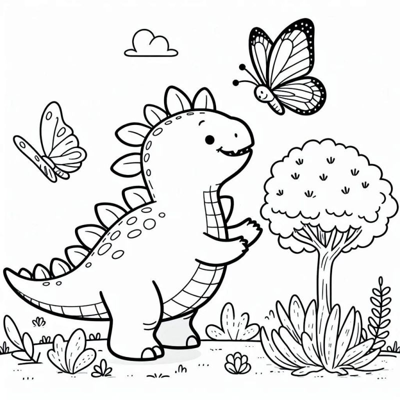 Desenho de Dinossauro Cartoon para Colorir