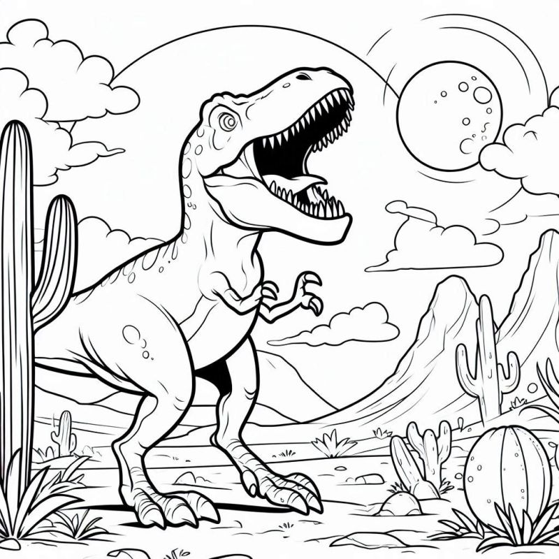 Desenho de Tiranossauro Rex Correndo no Deserto