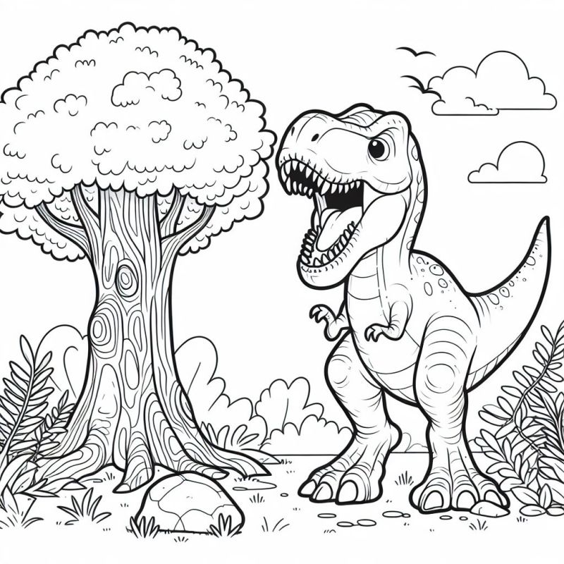 Desenho Detalhado de Dinossauro Amigável para Colorir